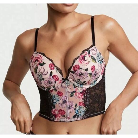 NWT Victoria's Secret ROSE EMBROIDERED Push Up Longline Bra TOP 36D - Picture 2 of 6